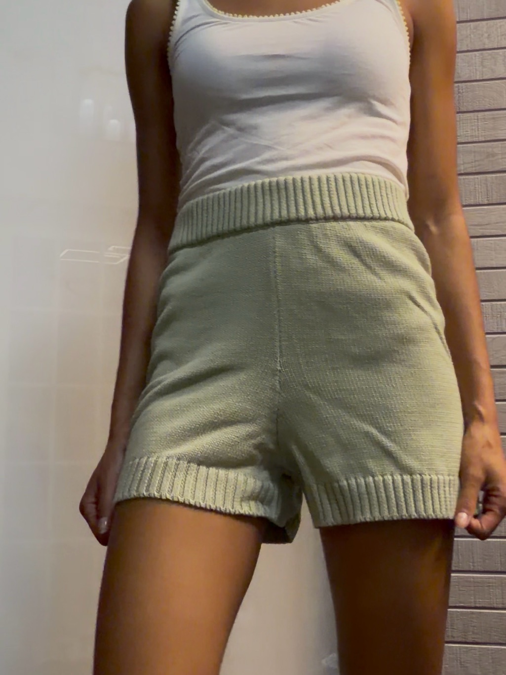 Charlie Holiday Sage Green High-Waist Knit Shorts